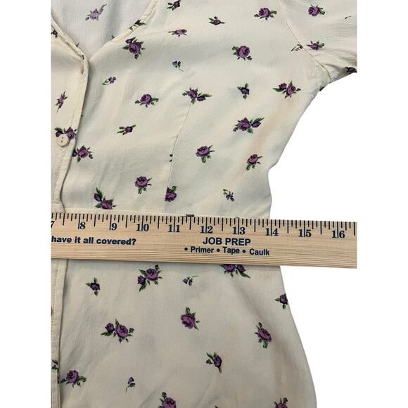 Mango Floral Button Down Blouse 4 US Peplum Hem Long Sleeve Cottagecore Coquette - Picture 9 of 10